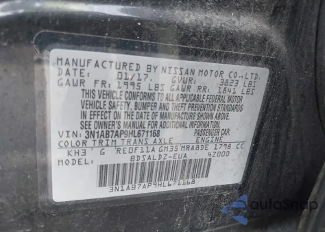 2017 Nissan Sentra Sv z USA, uszkodzony, nr VIN 3N1AB7AP9HL671168